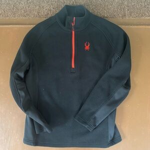Spyder Men's Black 1/4 Zip Sweater with Red Details - Large